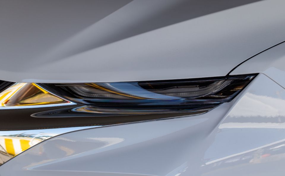Close-up of a silver car body panel